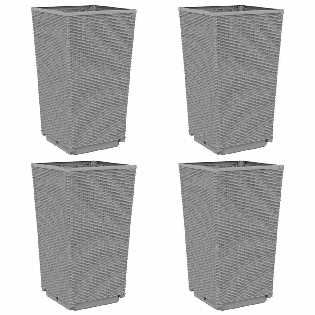 Fioriere da Giardino 4 pz Grigio Chiaro 32,5x32,5x57 cm in PP