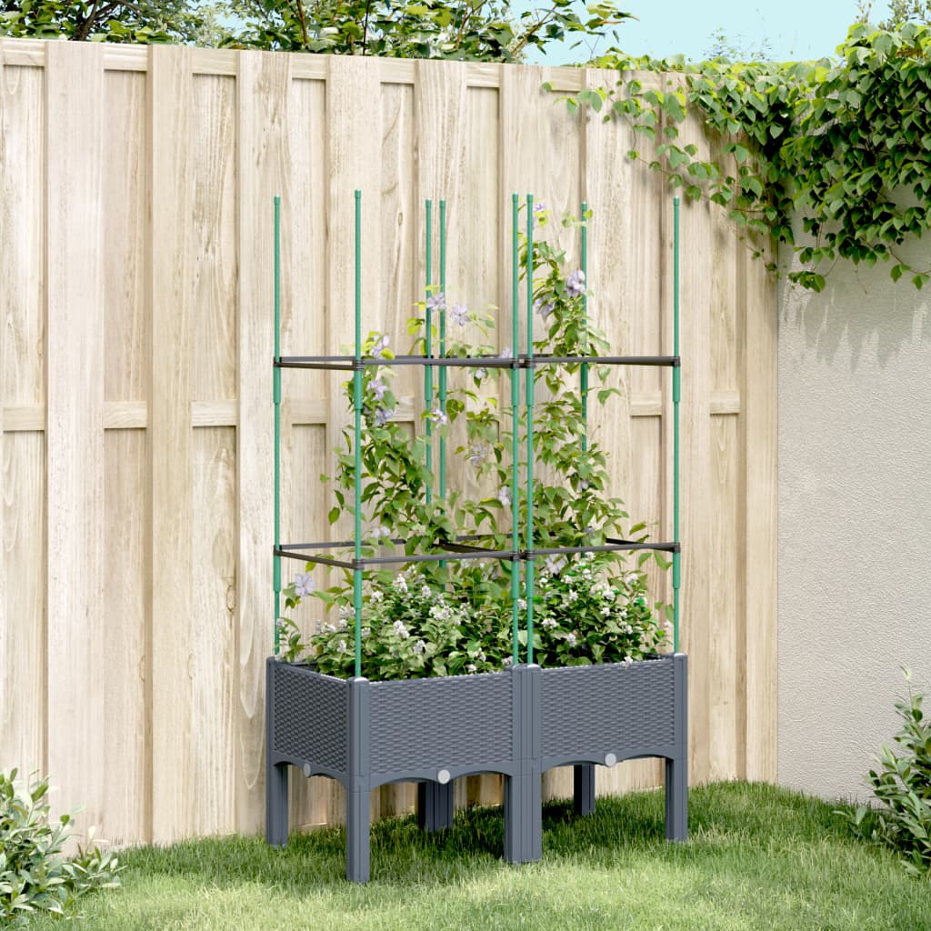 Fioriera da Giardino con Graticcio Grigio Blu 80x40x142,5cm PP