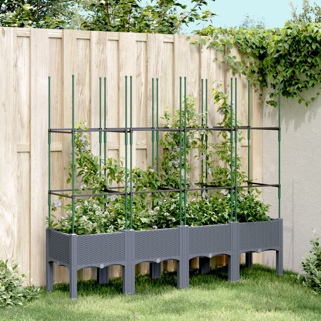Fioriera Giardino con Traliccio Grigio Blu 160x40x142,5 cm PP