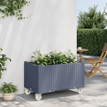 Fioriera da Giardino con Ruote Grigio Blu 80x50x54 cm in PP