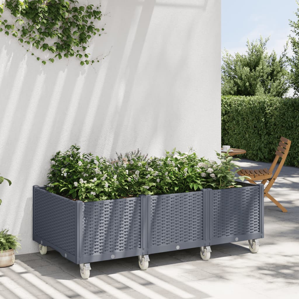 Fioriera da Giardino con Ruote Grigio Blu 150x80x54 cm in PP