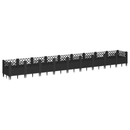 Fioriera da Giardino con Picchetti Nera 363,5x43,5x43,5 cm PP