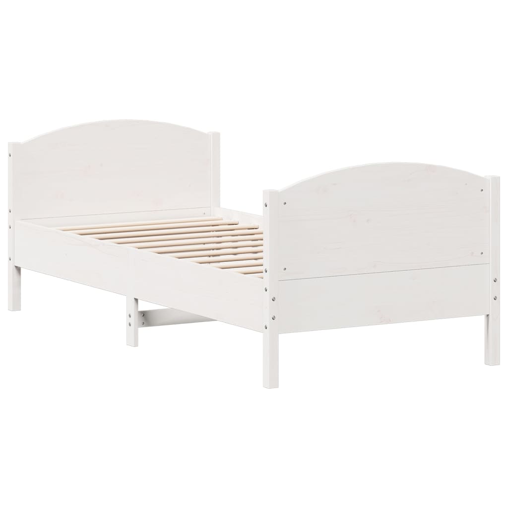 Letto senza Materasso Bianco 75x190 in Legno Massello di Pino