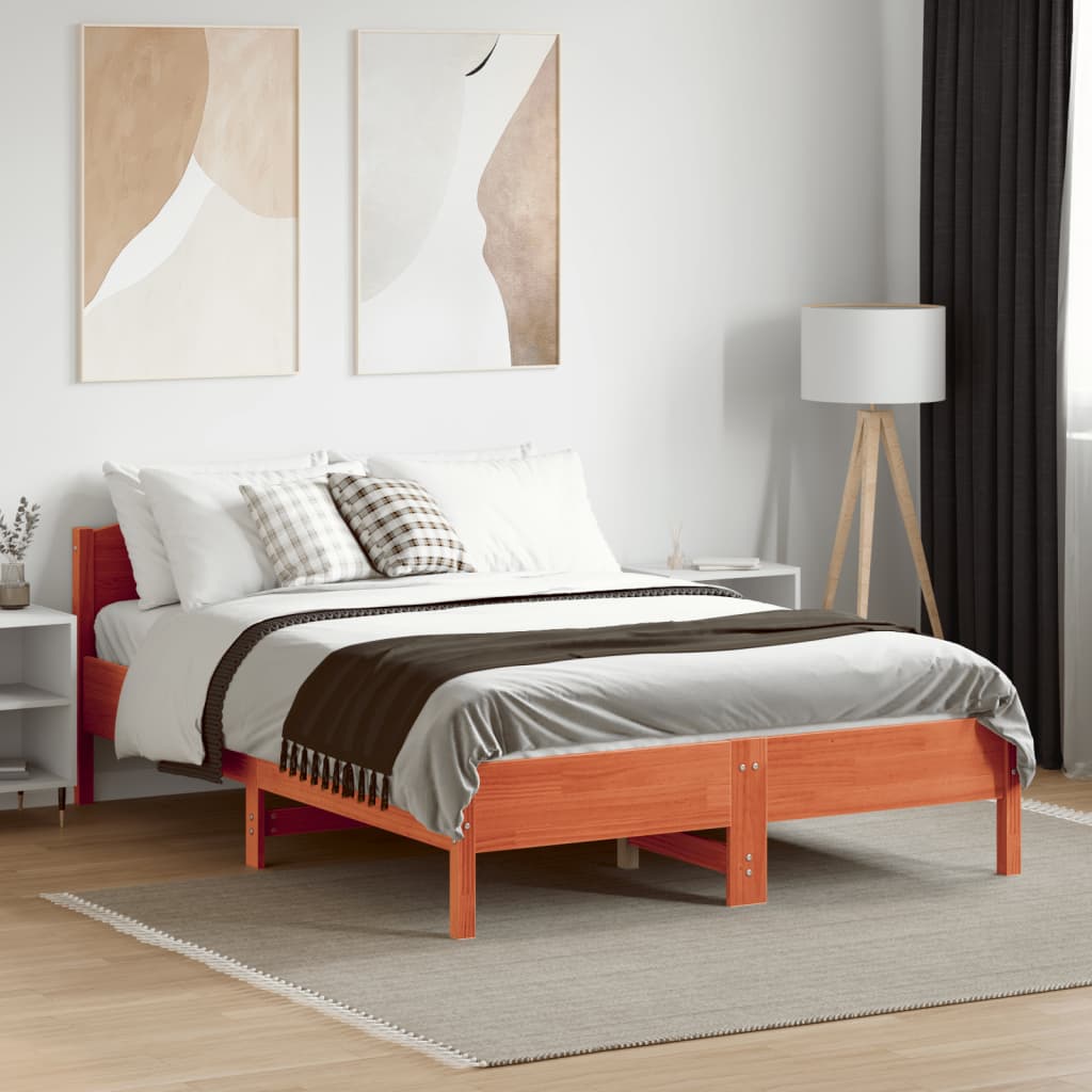 Letto senza Materasso Marrone Cera 135x190 cm in Legno di Pino