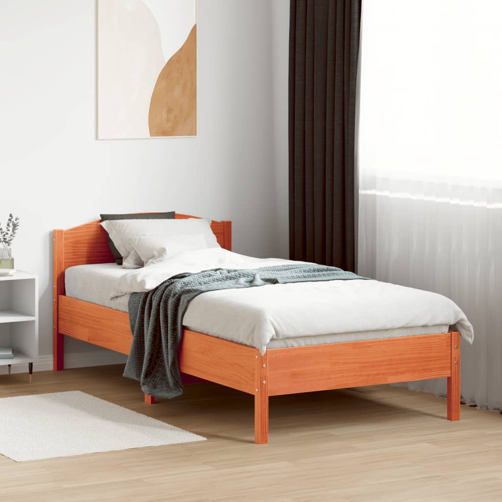 Letto senza Materasso Marrone Cera 90x190 cm in Legno di Pino