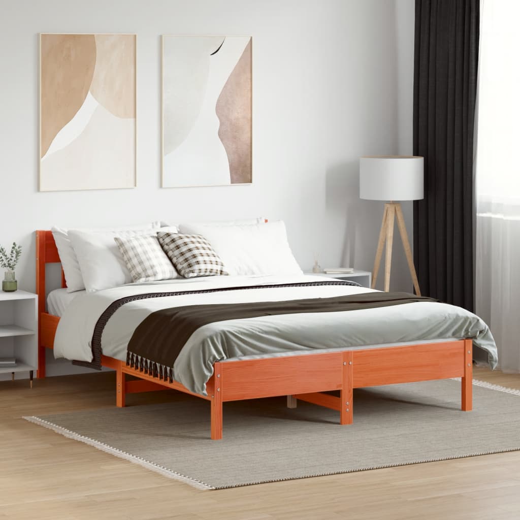 Letto senza Materasso Marrone Cera 140x190 cm in Legno di Pino