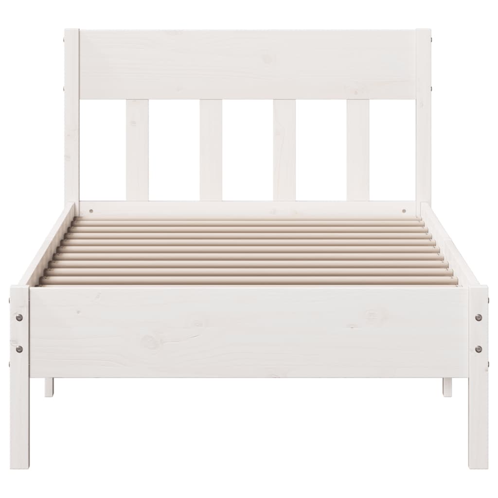 Letto senza Materasso Bianco 75x190 in Legno Massello di Pino