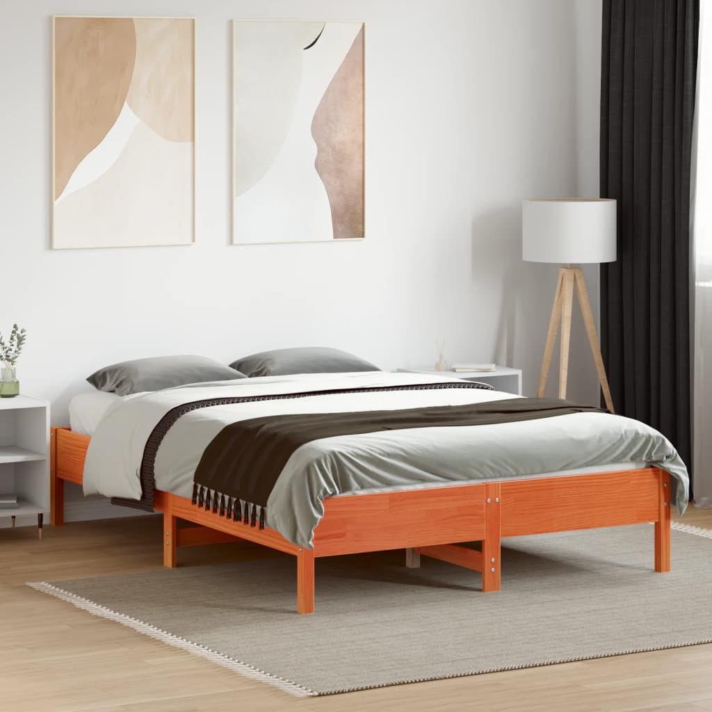Letto senza Materasso Marrone Cera 135x190 cm in Legno di Pino