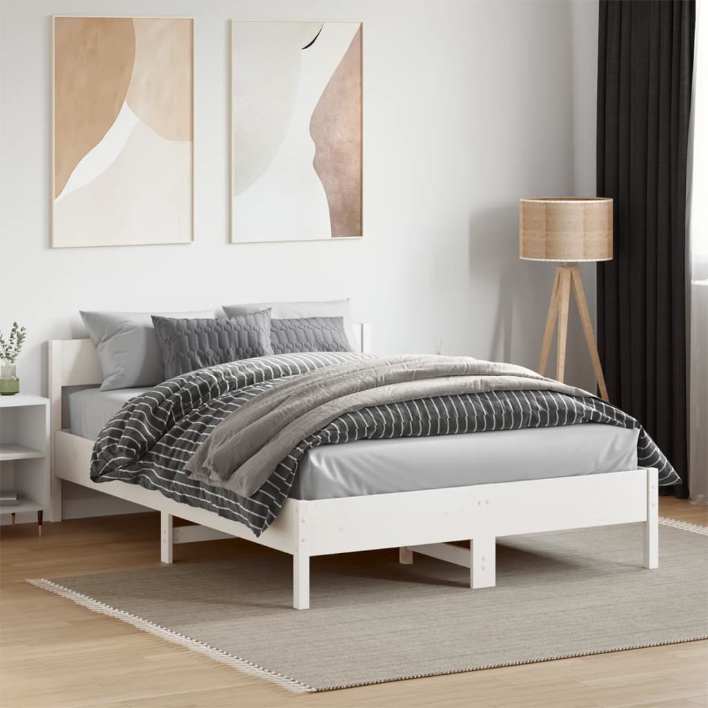 Letto senza Materasso Bianco 120x190 cm Legno Massello di Pino