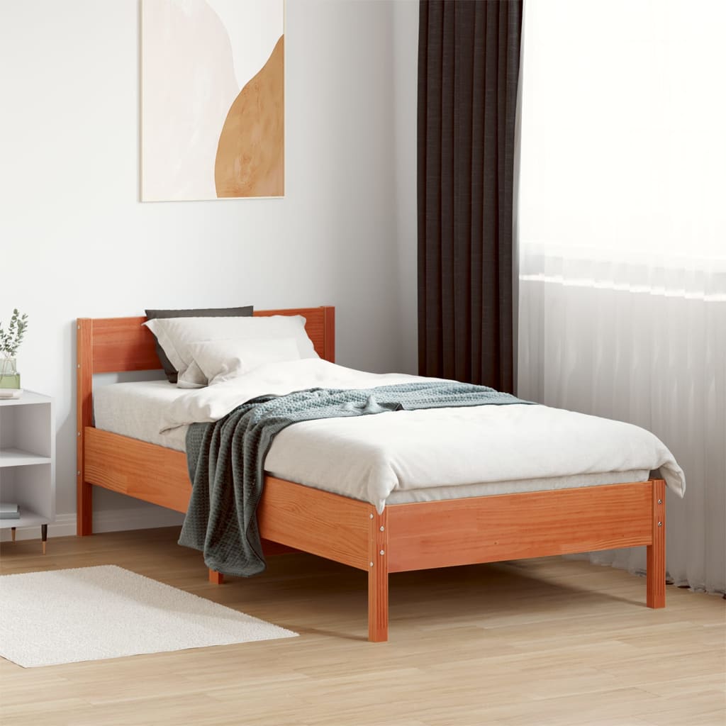 Letto senza Materasso Marrone Cera 90x190 cm in Legno di Pino