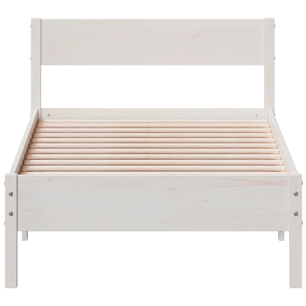 Letto senza Materasso Bianco 75x190 in Legno Massello di Pino