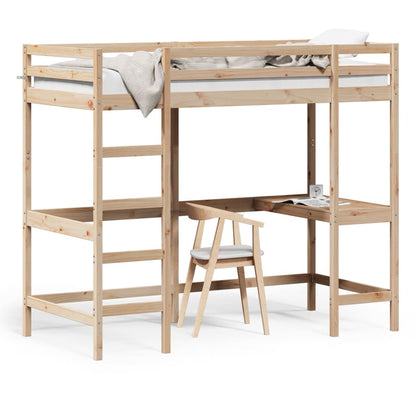 Letto Soppalco con Scrivania 100x200 cm Legno Massello Pino