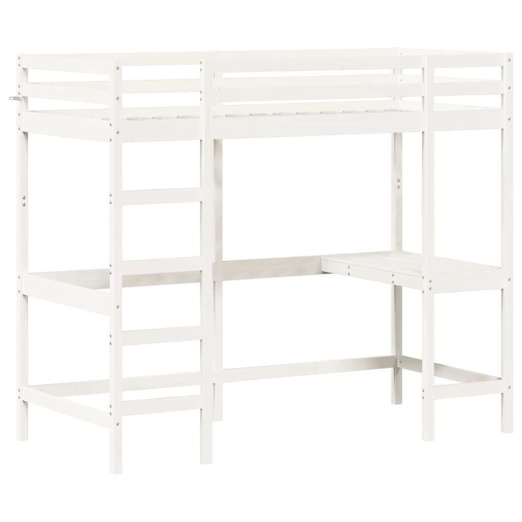 Letto Soppalco con Scrivania Bianco 100x200 cm Massello Pino