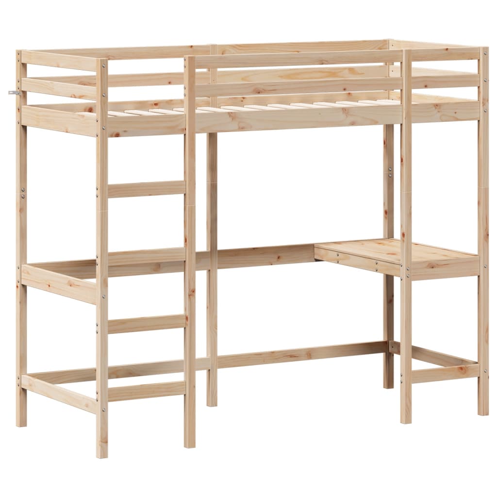 Letto Soppalco con Scrivania 80x200 cm Legno Massello Pino