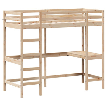 Letto Soppalco con Scrivania 80x200 cm Legno Massello Pino