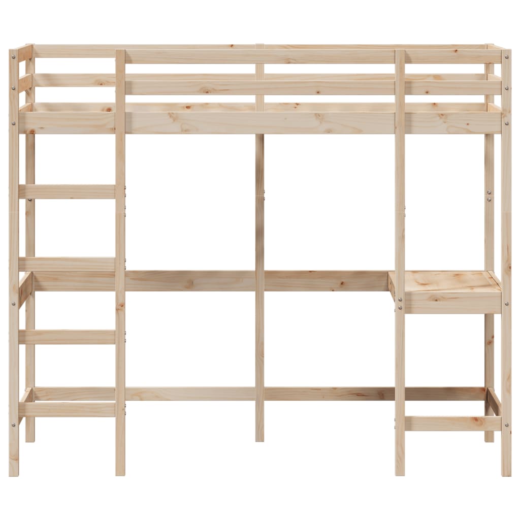 Letto Soppalco con Scrivania 80x200 cm Legno Massello Pino