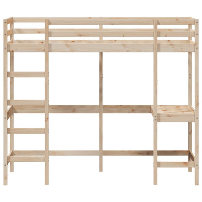 Letto Soppalco con Scrivania 80x200 cm Legno Massello Pino
