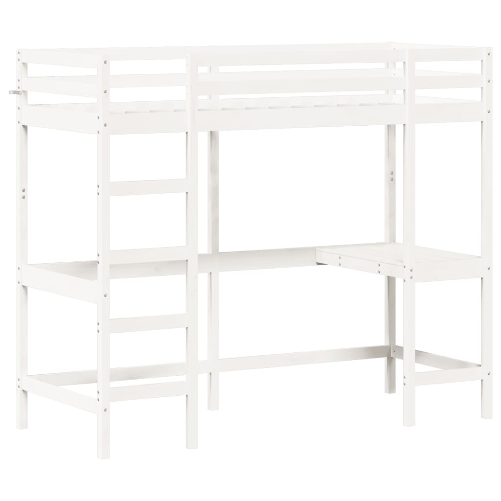 Letto Soppalco con Scrivania Bianco 80x200 cm Massello Pino