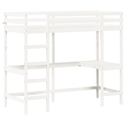 Letto Soppalco con Scrivania Bianco 80x200 cm Massello Pino