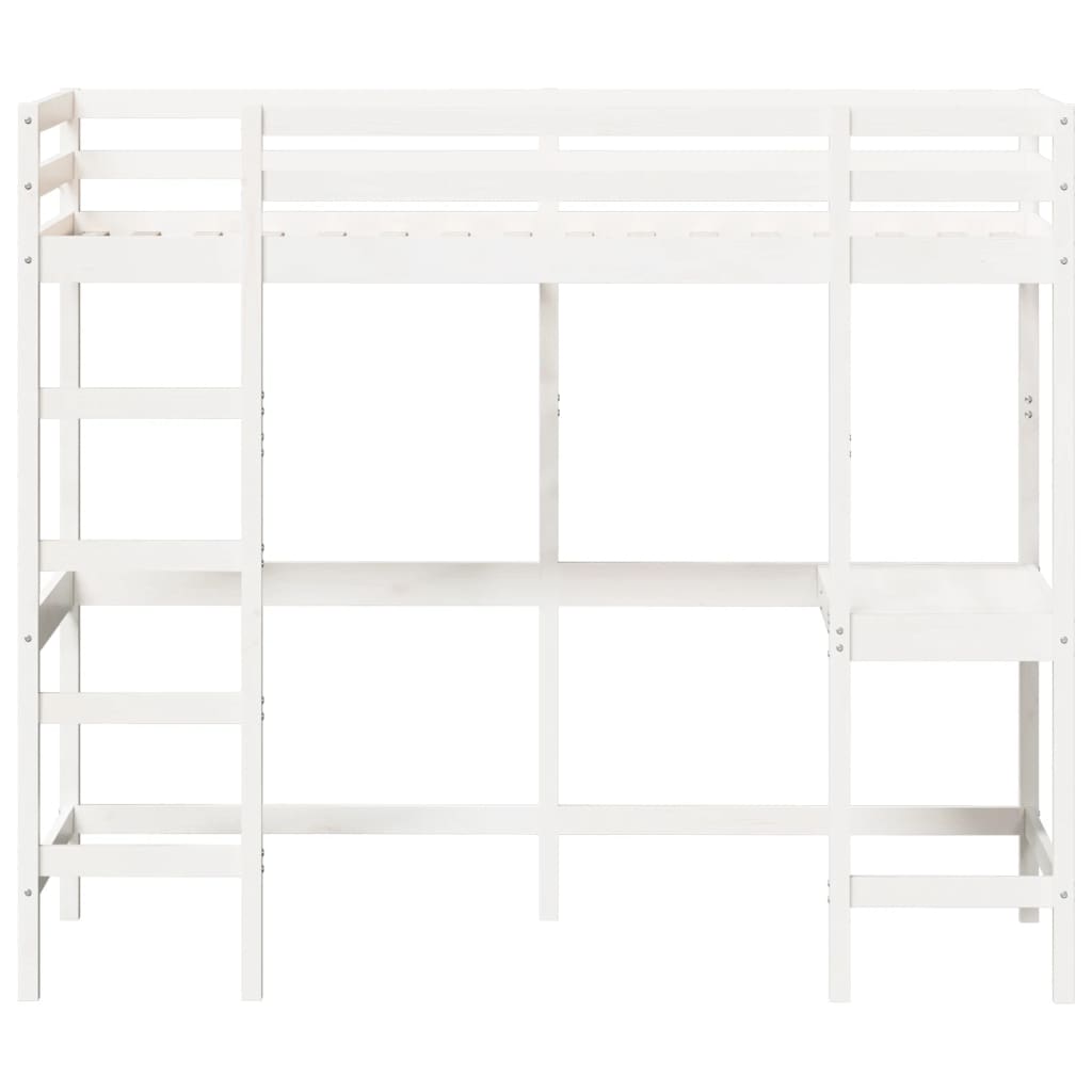 Letto Soppalco con Scrivania Bianco 80x200 cm Massello Pino