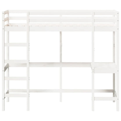 Letto Soppalco con Scrivania Bianco 80x200 cm Massello Pino