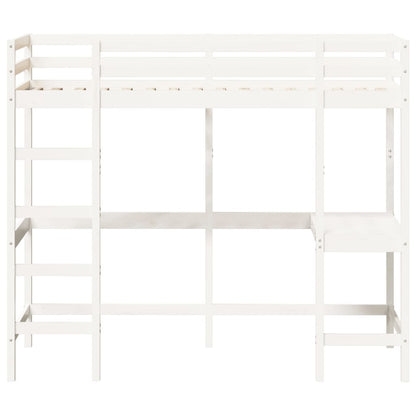 Letto Soppalco con Scrivania Bianco 90x190 cm Massello Pino
