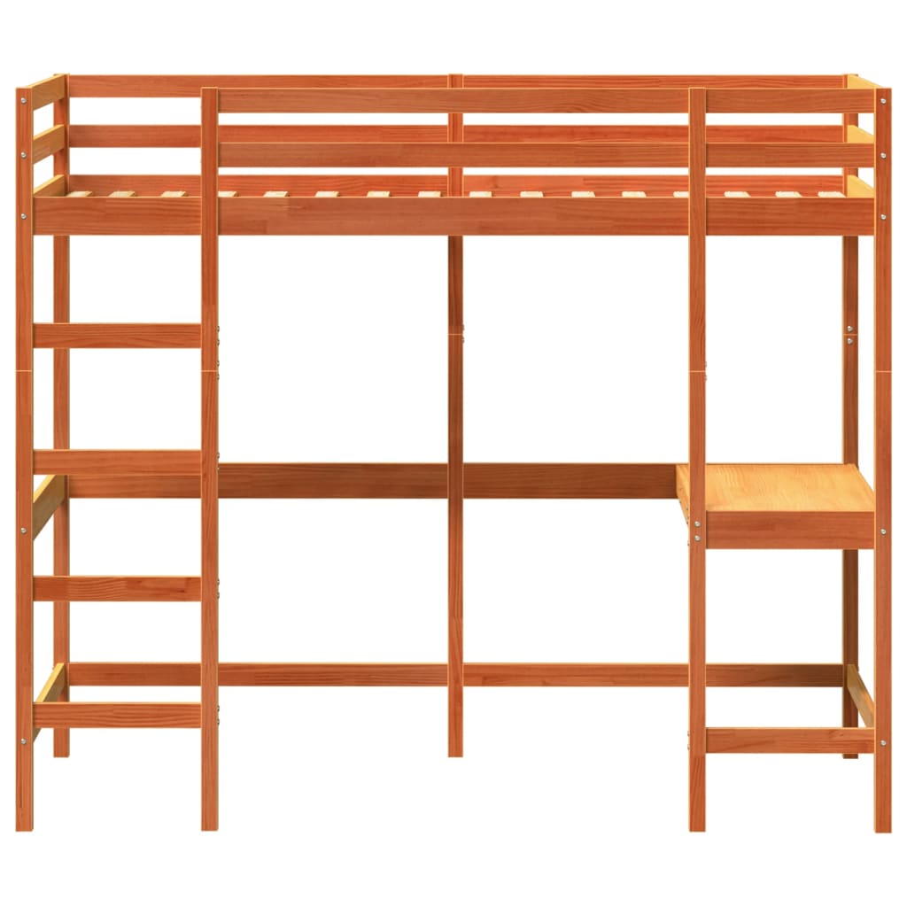 Letto Soppalco con Scrivania Marrone Cera 90x190 cm Legno Pino
