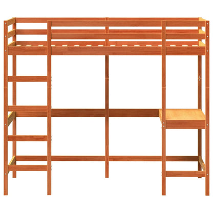Letto Soppalco con Scrivania Marrone Cera 90x190 cm Legno Pino
