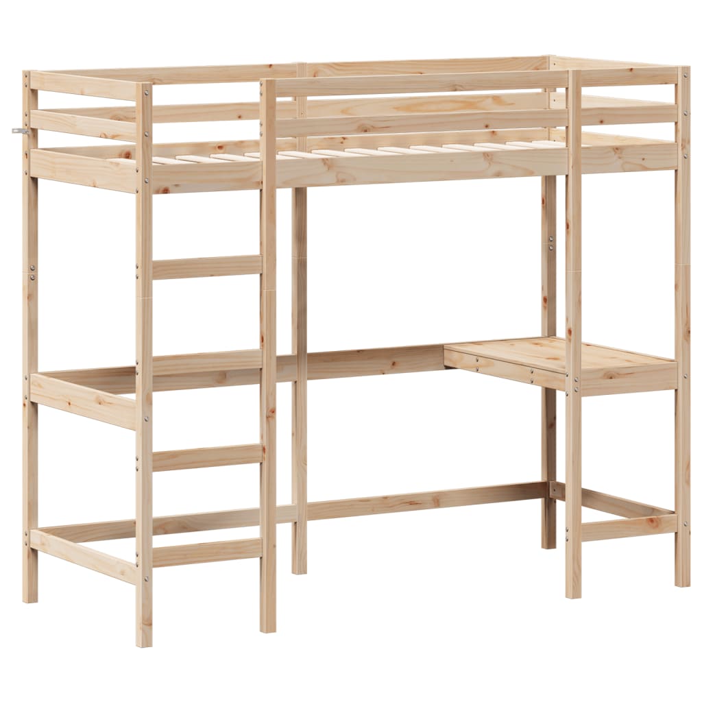 Letto Soppalco con Scrivania 75x190 cm Legno Massello Pino