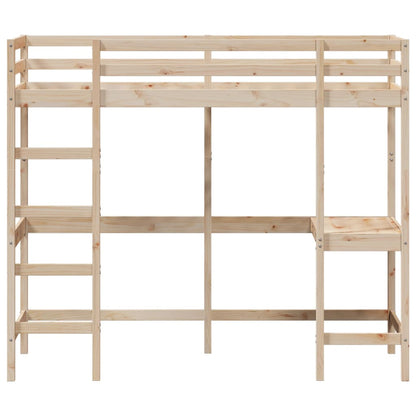 Letto Soppalco con Scrivania 75x190 cm Legno Massello Pino