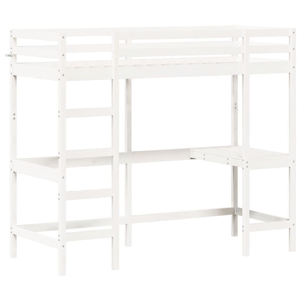 Letto Soppalco con Scrivania Bianco 75x190 cm Massello Pino