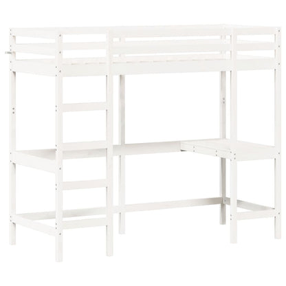 Letto Soppalco con Scrivania Bianco 75x190 cm Massello Pino