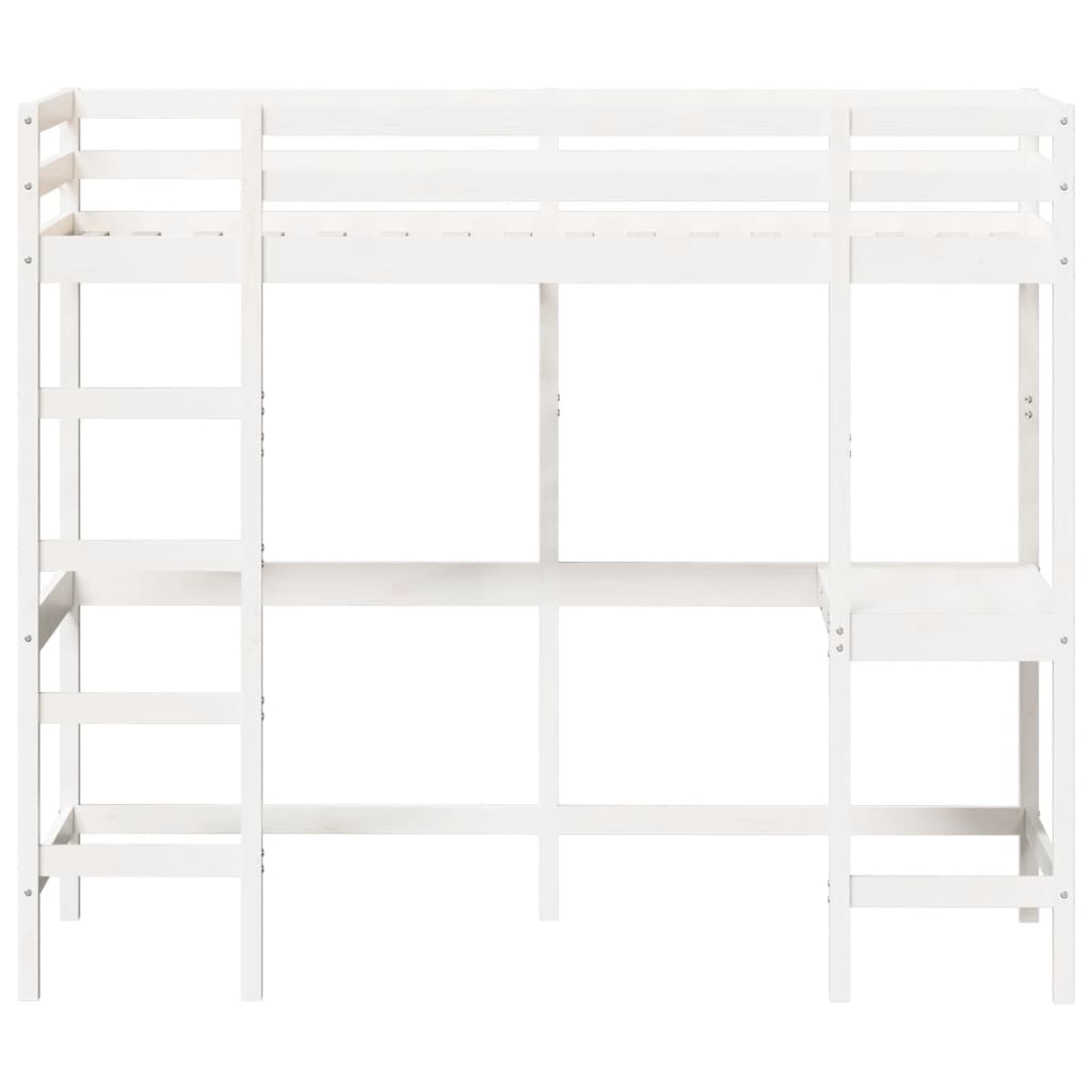 Letto Soppalco con Scrivania Bianco 75x190 cm Massello Pino