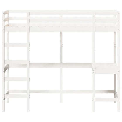 Letto Soppalco con Scrivania Bianco 75x190 cm Massello Pino