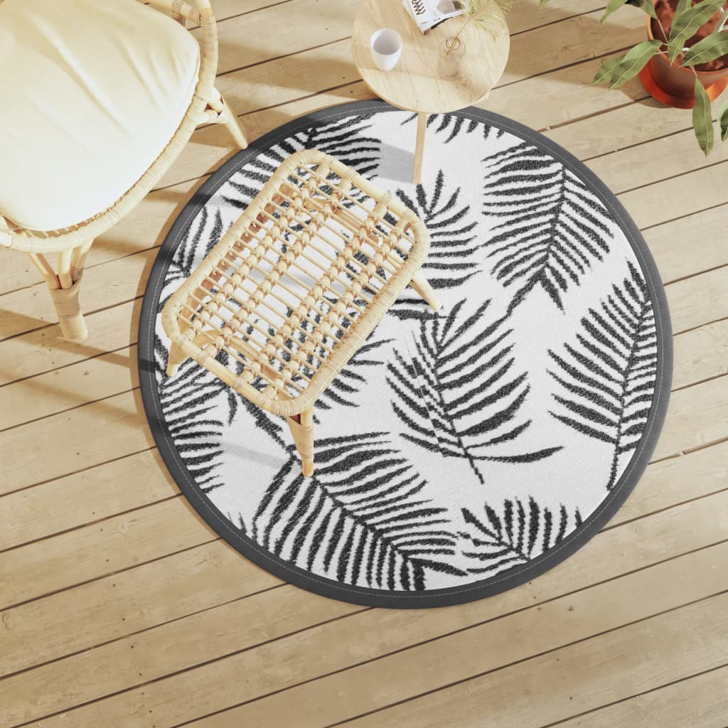 Tappeto da Esterni ARAKIL Bianco e Nero Ø120 cm in PP