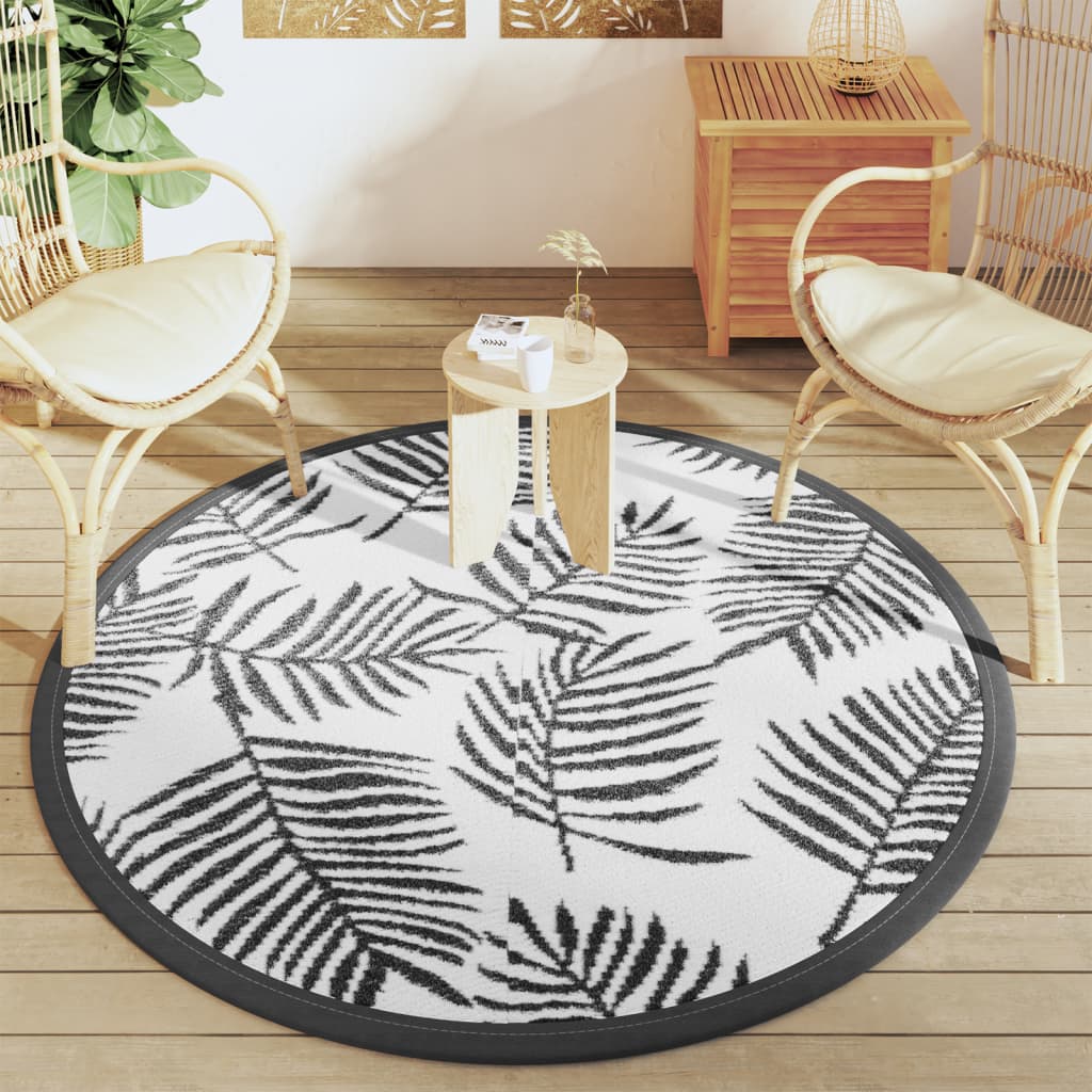 Tappeto da Esterno ARAKIL Bianco e Nero Ø160 cm in PP