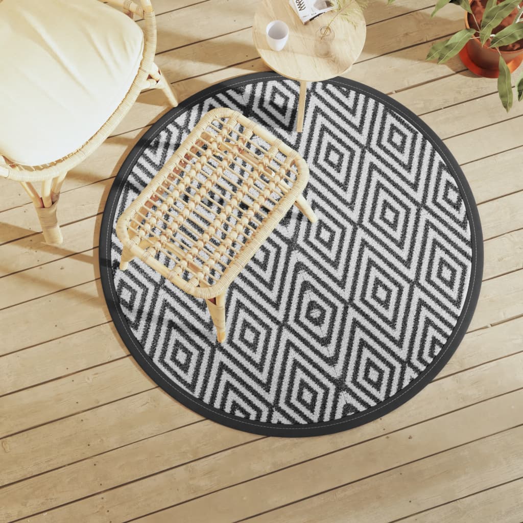 Tappeto da Esterni ARAKIL Bianco e Nero Ø120 cm in PP