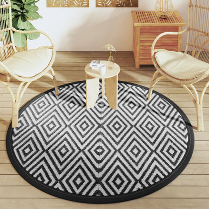 Tappeto da Esterno ARAKIL Bianco e Nero Ø160 cm in PP