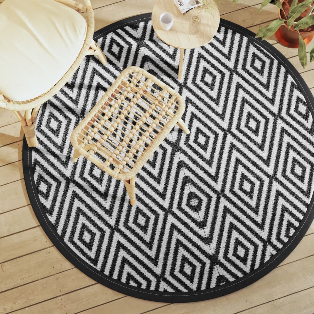Tappeto da Esterno ARAKIL Bianco e Nero Ø160 cm in PP