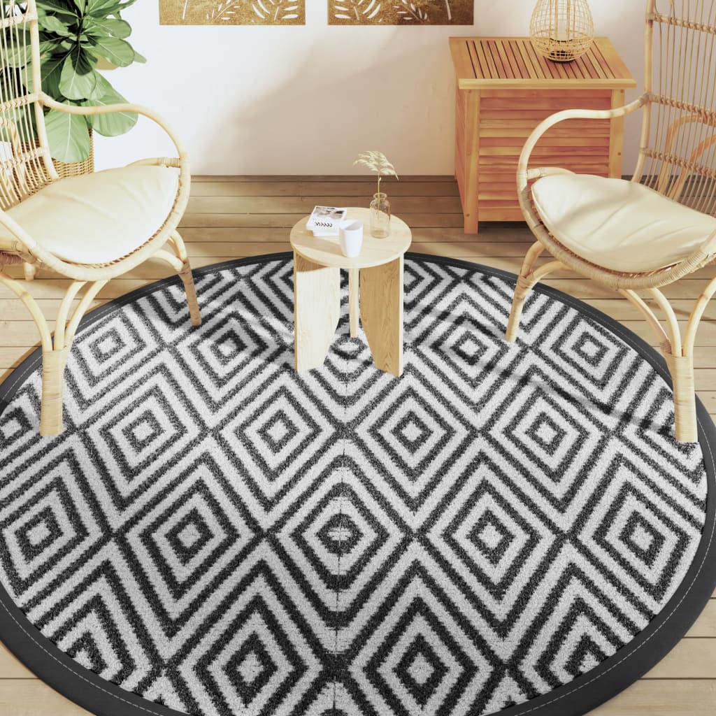 Tappeto da Esterni ARAKIL Bianco e Nero Ø200 cm in PP