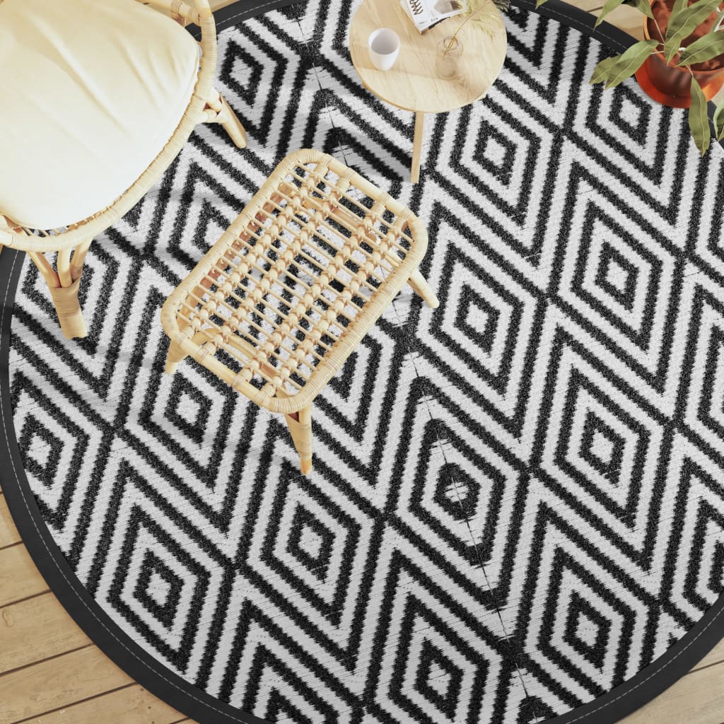 Tappeto da Esterni ARAKIL Bianco e Nero Ø200 cm in PP
