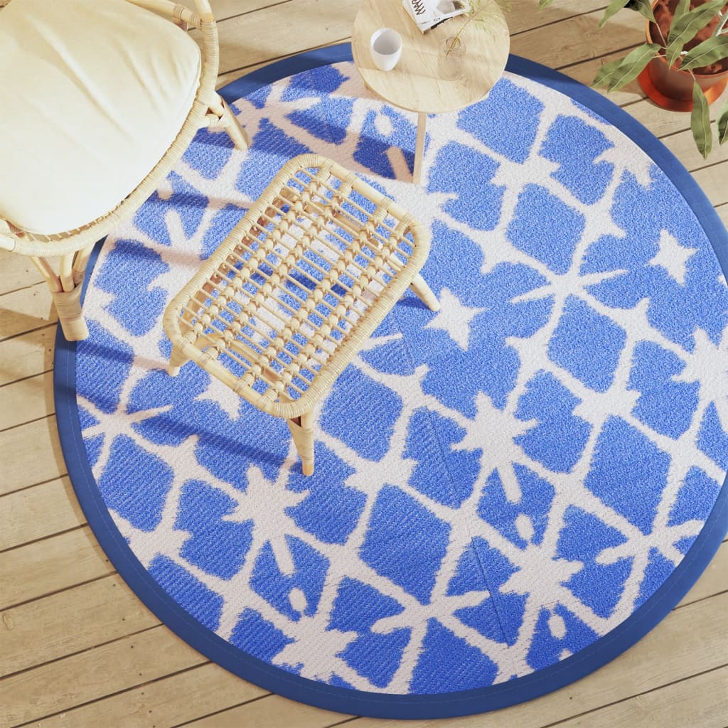 Tappeto da Esterno ARAKIL Blu e Bianco Ã˜160 cm in PP