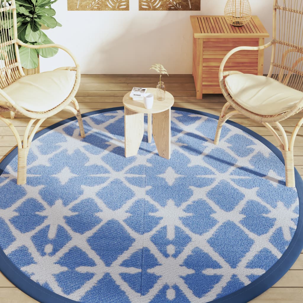 Tappeto da Esterno ARAKIL Blu e Bianco Ã˜200 cm in PP