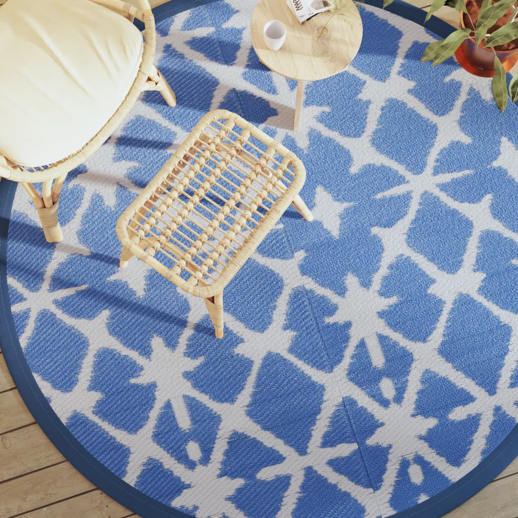 Tappeto da Esterno ARAKIL Blu e Bianco Ã˜200 cm in PP