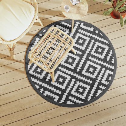 Tappeto da Esterni ARAKIL Bianco e Nero Ø120 cm in PP