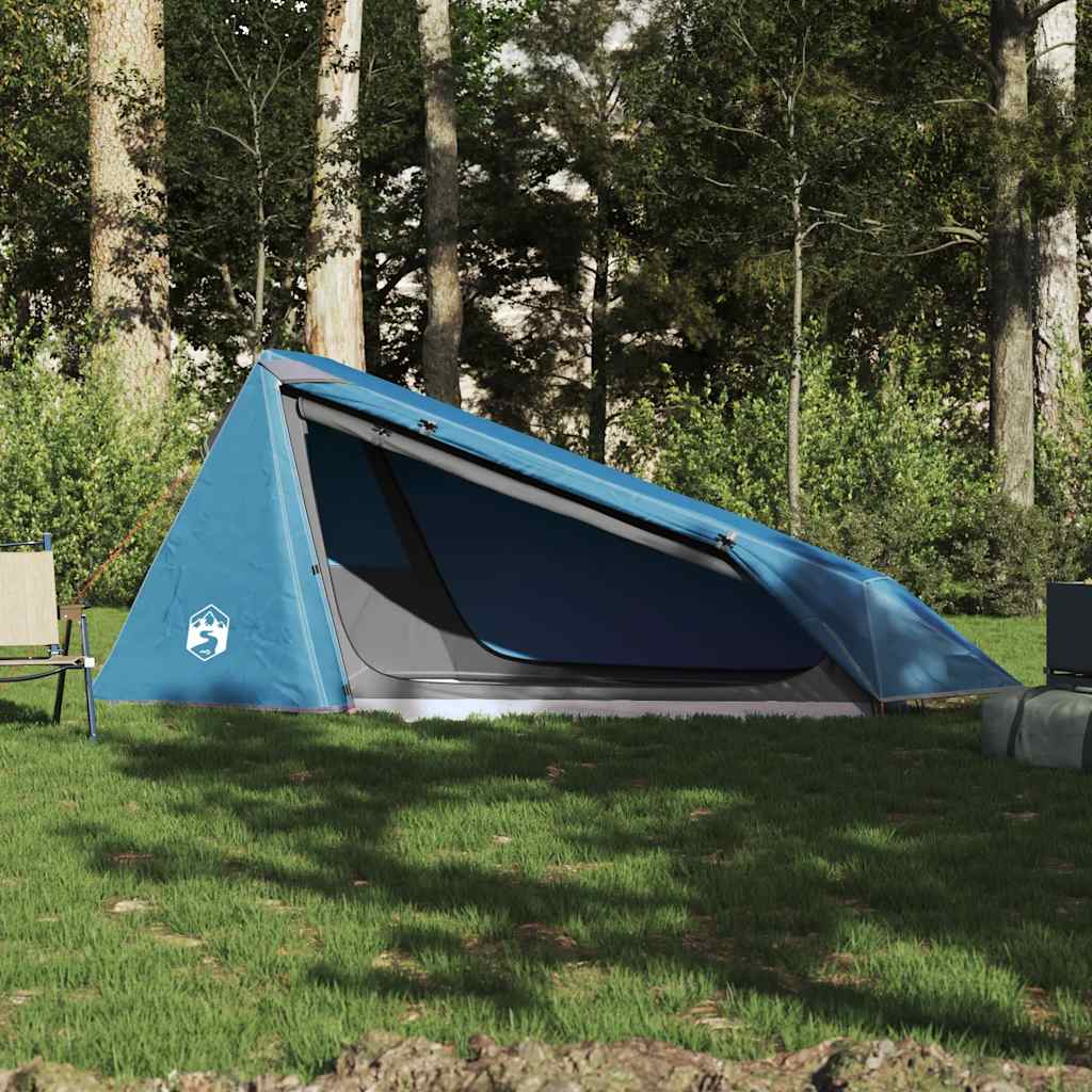 Tenda da Campeggio a Tunnel per 1 Persona Blu Impermeabile