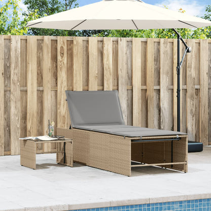 Lettini prendisole 2 pz con tavolo beige in polyrattan