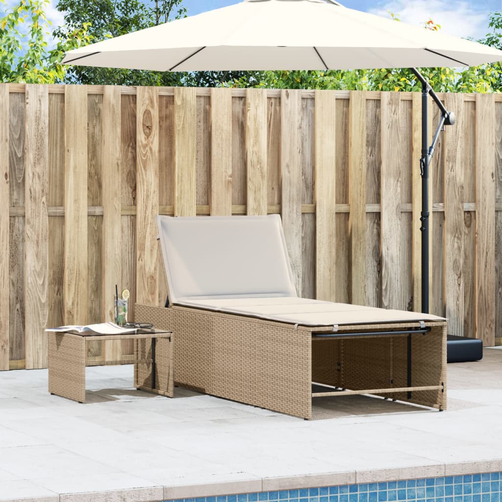 Lettini prendisole 2 pz con tavolo beige in polyrattan