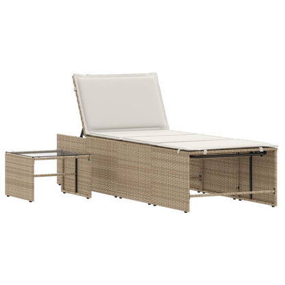 Lettini prendisole 2 pz con tavolo beige in polyrattan