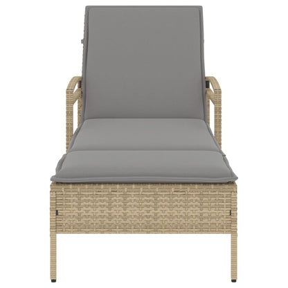 Lettino Prendisole con Cuscino Beige 63x200x81 cm in Polyrattan